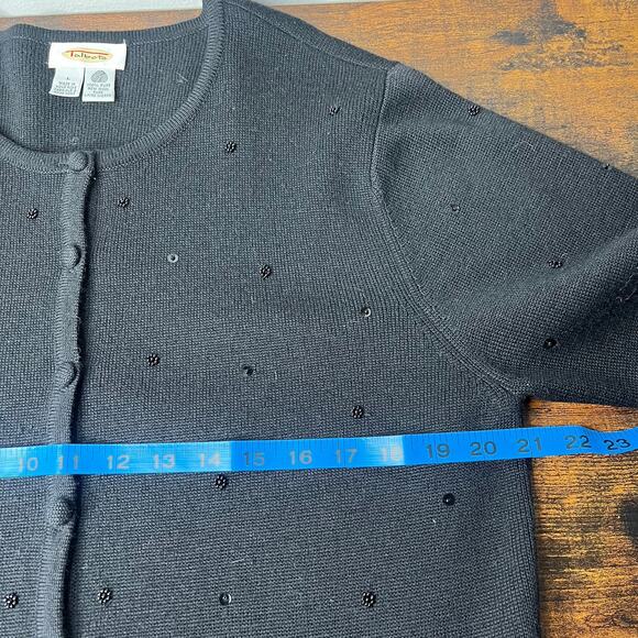 Talbots 100% Wool Beaded Cardigan Sweater Women's L Button Vintage Black Holiday - Picture 10 of 11